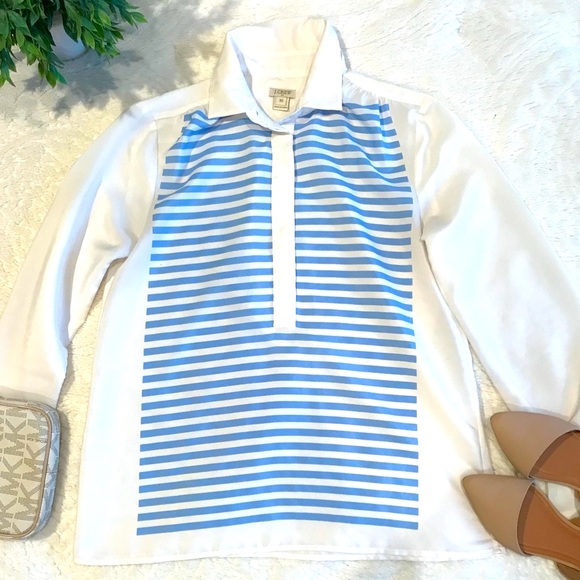 J. Crew Long Sleeve Button Down blue and white - Picture 3 of 6